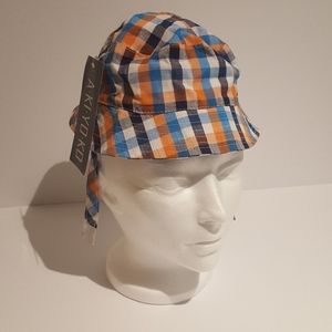 New Bucket Hat 12-24mth w Chin Strap Orange Blue